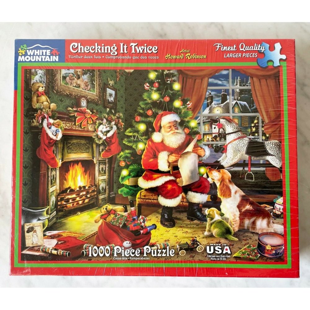 Checking It Twice Santa Christmas White Mountain Puzzle 1000 Piece 24" x 30" NEW